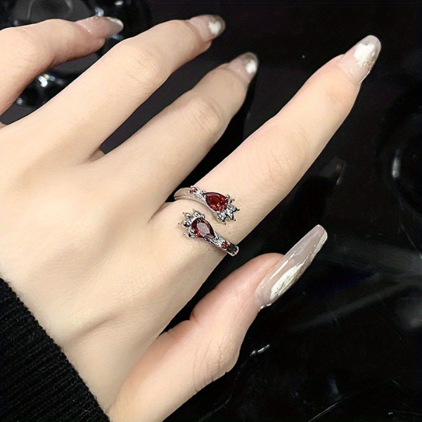 Red Crystal Aesthetic Ring For Women - Image 2