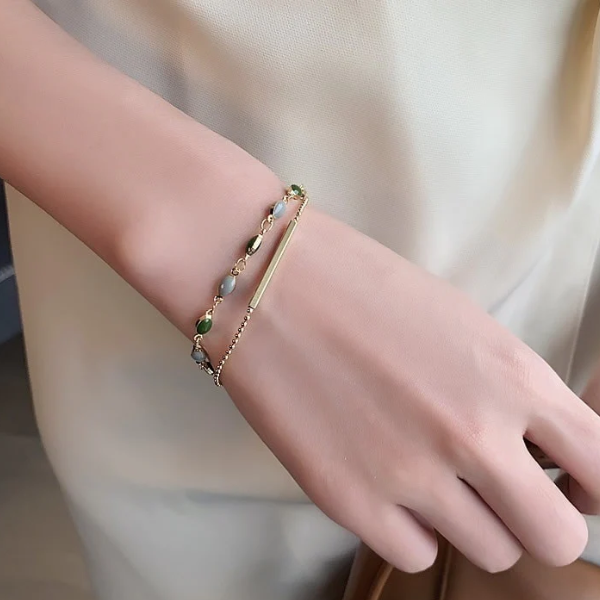 Oval Beads Pillar Doted Chain Bracelet - Image 2